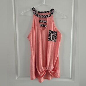 Boutique Coral Pink Sleeveless Tank Top with Leopard Front